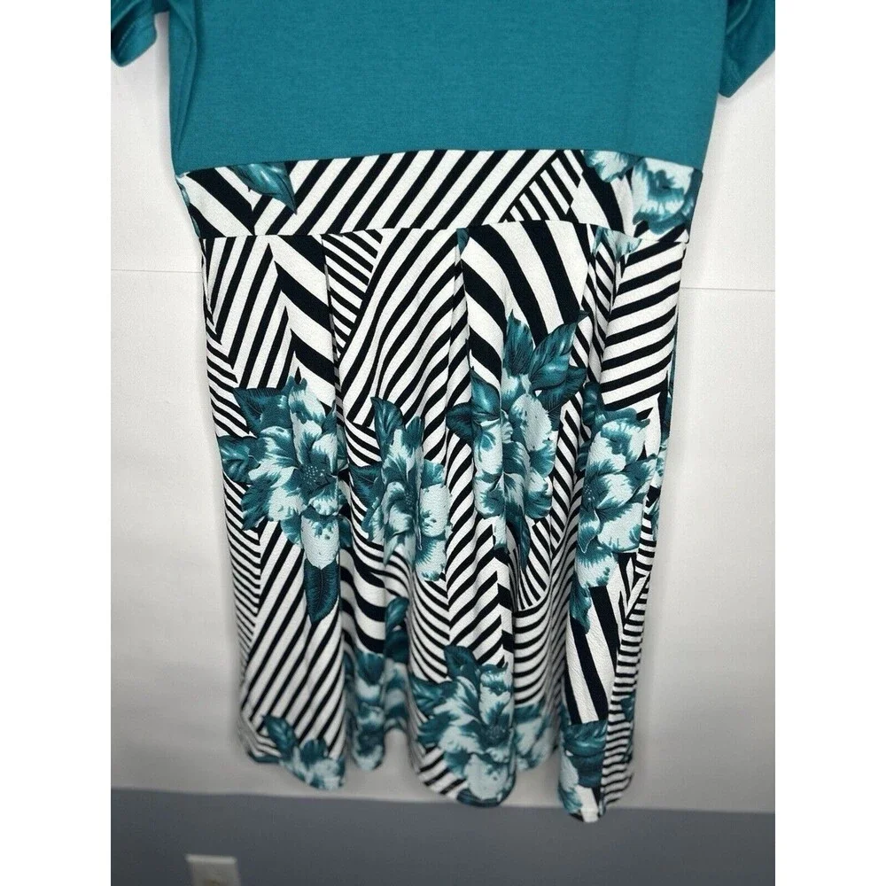 Chiccloth Women's Short Puff Sleeve Floral Fit & Flare Dress Teal/Floral Size XL